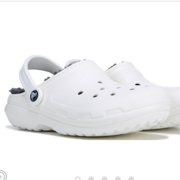 white crocs with grey fur